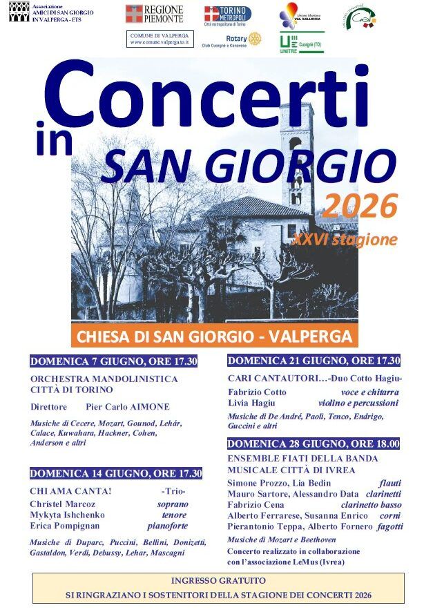 Valperga, Concerti in San Giorgio 2026: inaugurazione della rassegna domenica 7 giugno