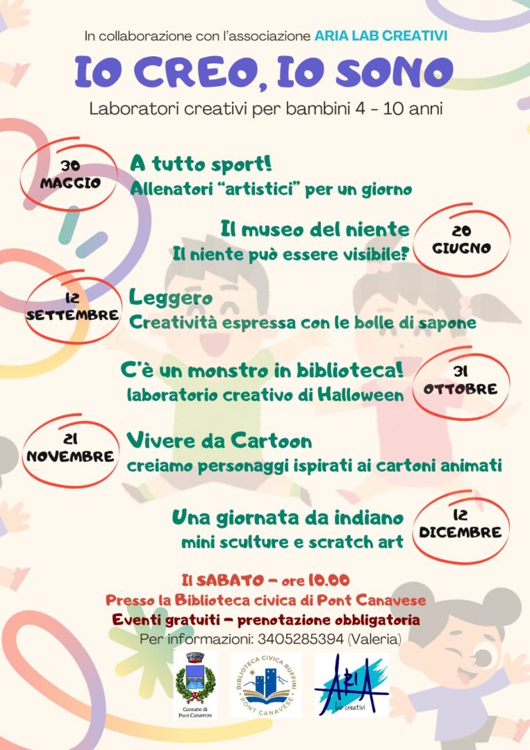 Pont, Io creo, Io sono: Ciclo di laboratori creativi per bambini dai 4 ai 10 anni