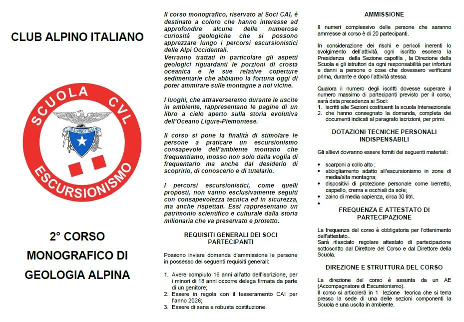CAI: Scuola cvl- 2° CORSO MONOGRAFICO DI GEOLOGIA ALPINA