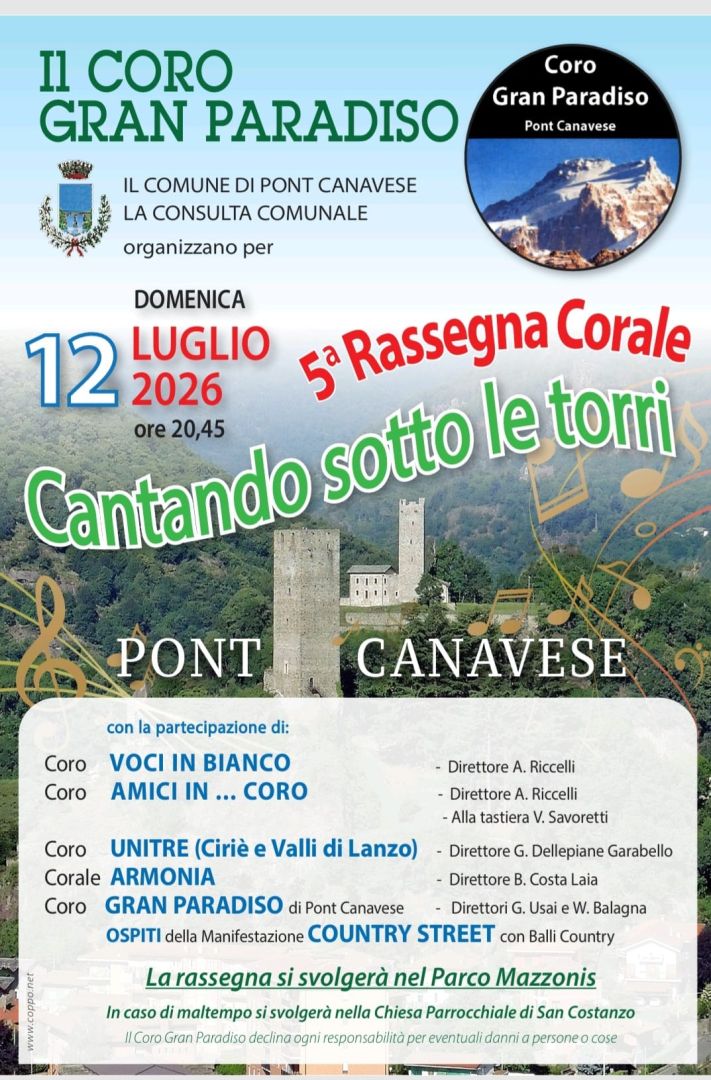 Pont. 12 luglio: Cantando sotto le stelle con il Coro Gran Paradiso