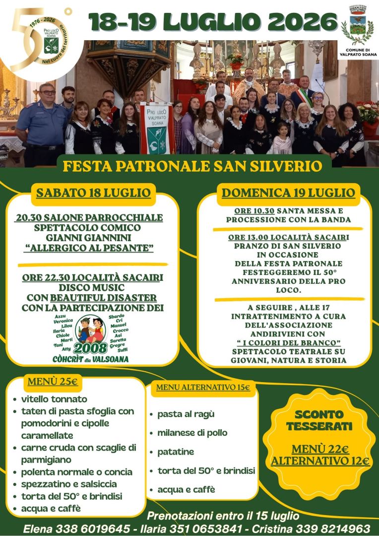 Valprato, 18 – 19 luglio 2026: Festa Patronale di San Silverio