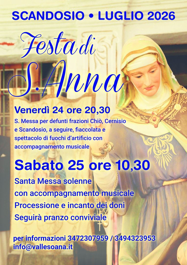 Scandosio 24 – 25 luglio: Festa di Sant’Anna 2026