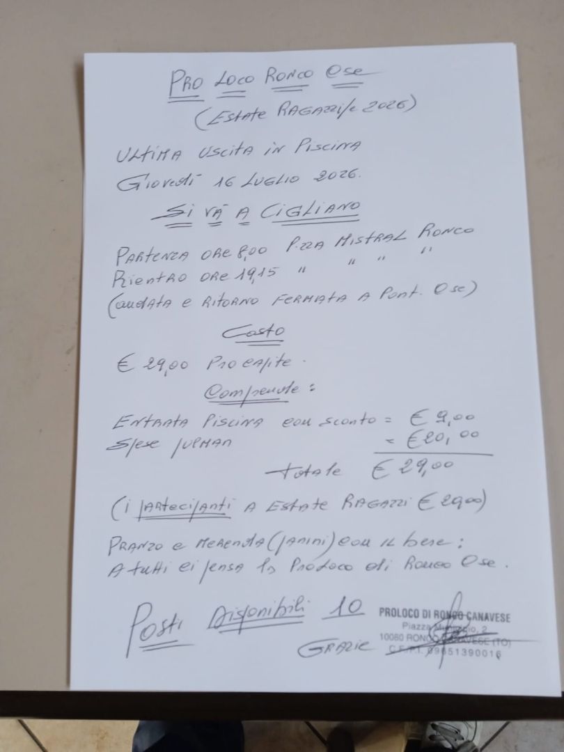 Pro Loco Ronco: Ultima Uscita in piscina a cura di Cosimo