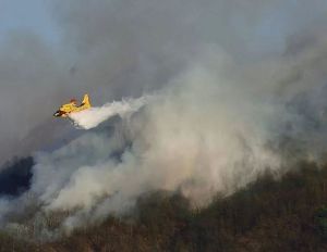 VALLE SOANA – Tre Canadair in azione anche oggi per spegnere definitivamente il vasto incendio boschivo tratto da Quotidiano Canavese