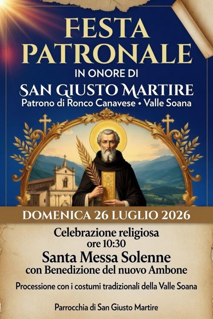 26 luglio 2026: Festa Patronale di S. Giusto in Ronco