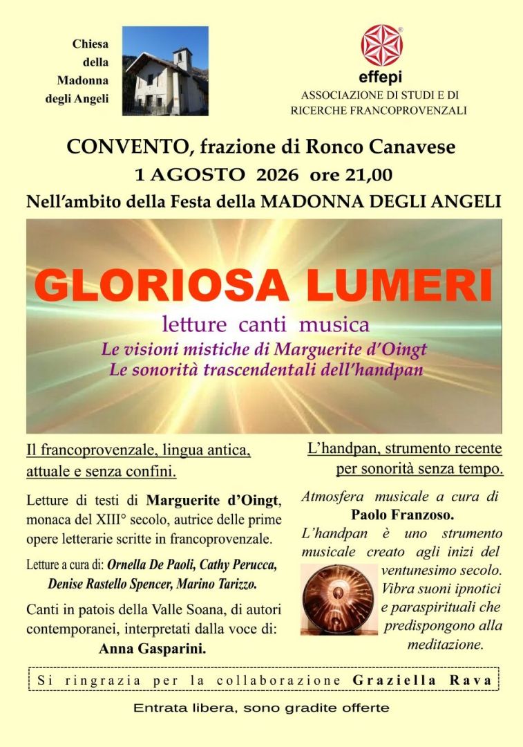 Comunicato effepi: PROGRAMMA ESTATE 1- GLORIOSA LUMERI 1 agosto