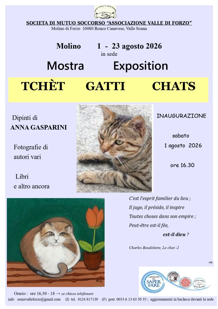 Molino di Forzo 1 agosto: inaugurazione mostra sui gatti