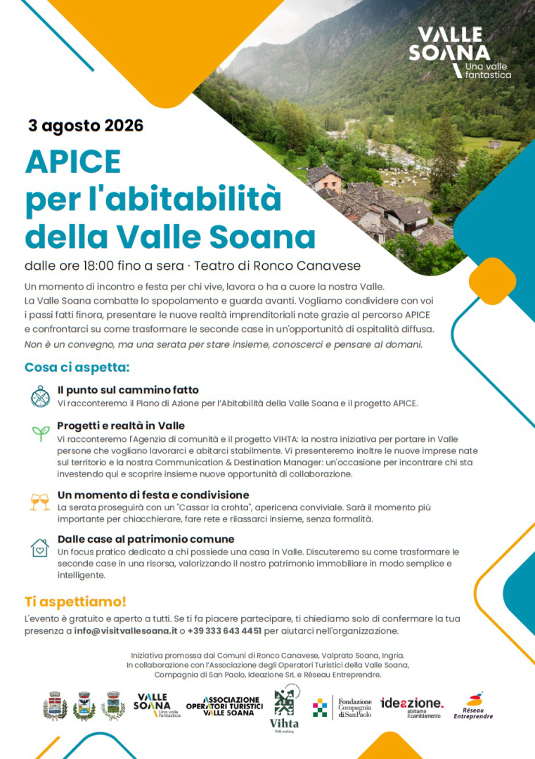 COMUNICATO STAMPA | Abitabilità e futuro della Valle Soana: evento pubblico il 3 agosto a Ronco Canavese a cura di Mara Dadone