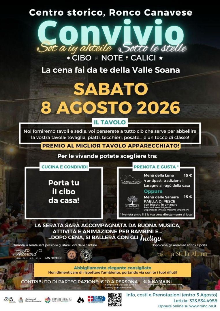 Ronco, 8 agosto: Convivio la cena fai-da-te della Valle Soana