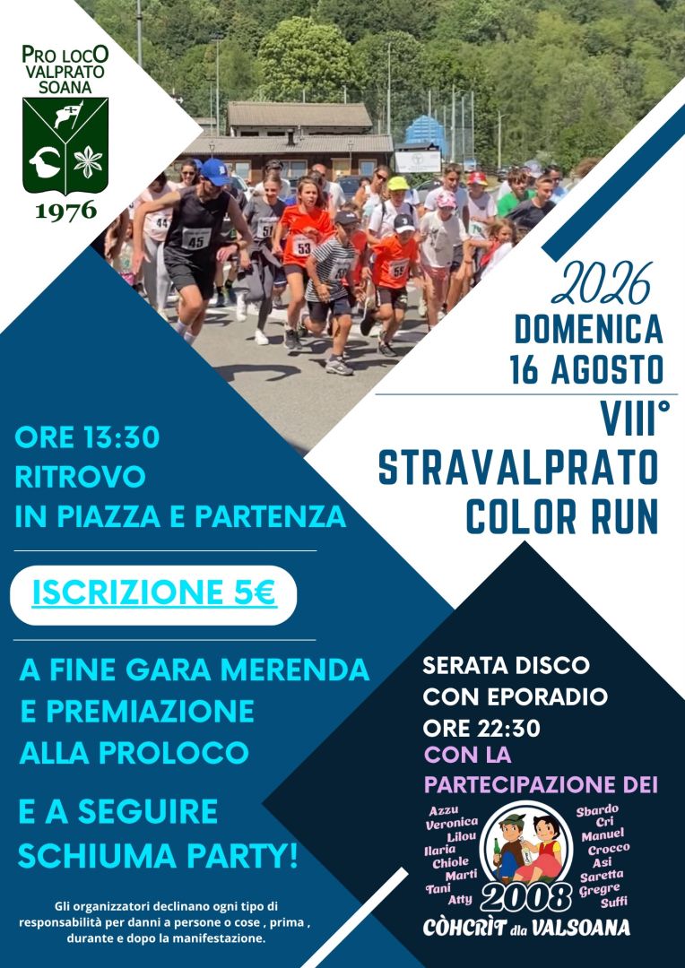 Domenica 16 agosto: ritorna la STRAVALPRATO COLOR RUN