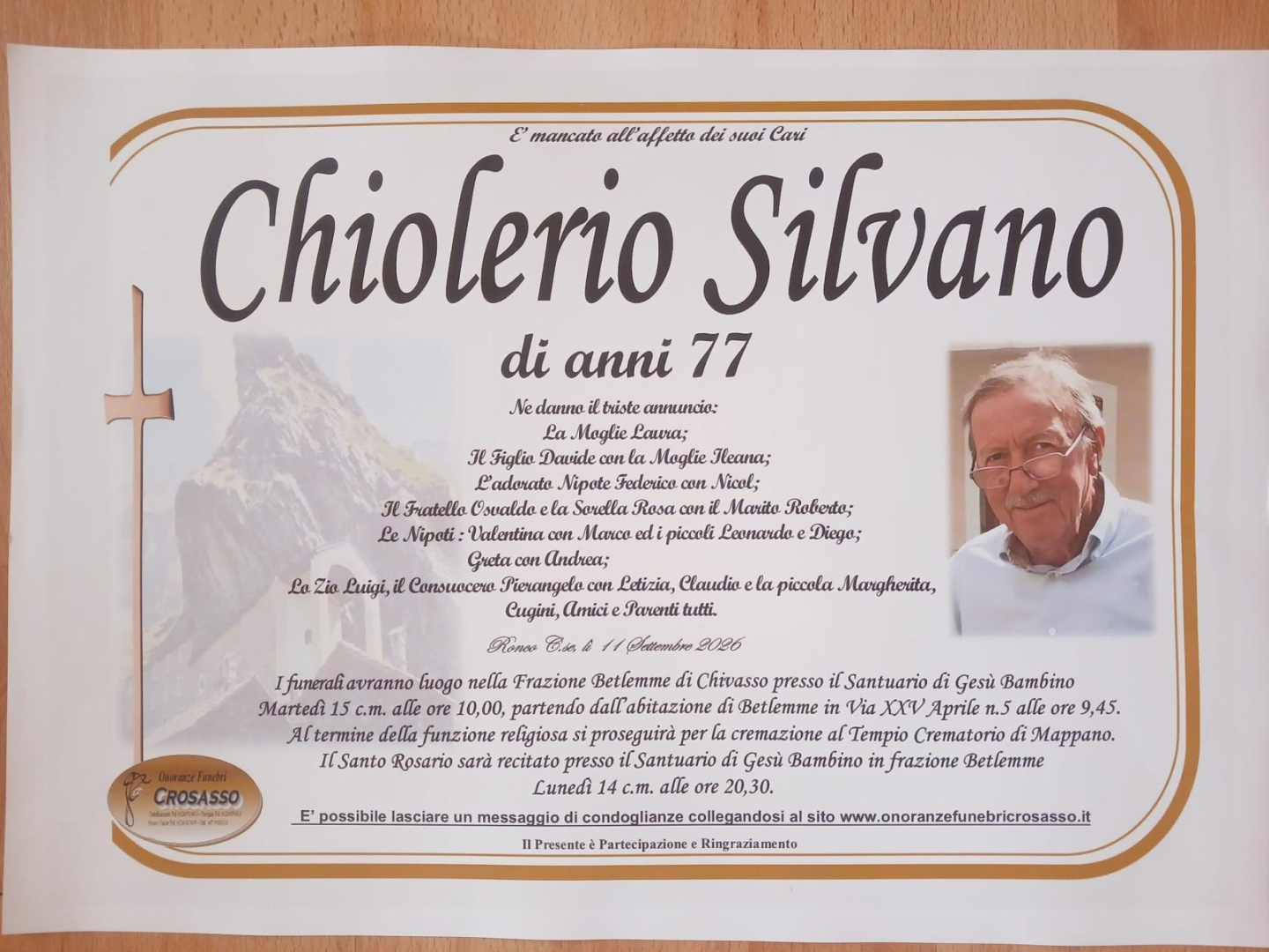 Decessi in valle Soana: è mancato Chiolerio SIlvano di anni 77