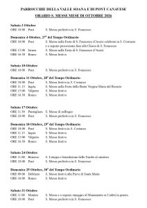 Celebrazioni Religiose per il mese di OTTOBRE in valle Soana a cura di Don Gian Paolo e Diacono Massimo