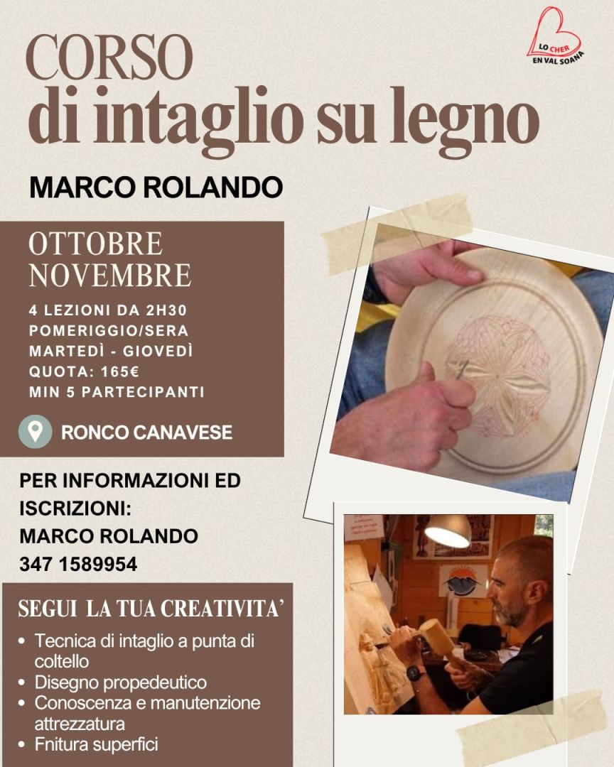 Ronco, Corso di intaglio su legno con Marco Rolando
