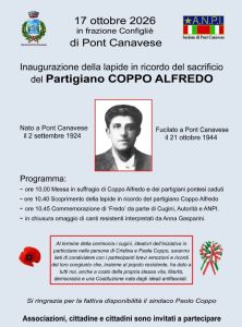 Pont, 17 ottobre: inaugurazione lapide in ricordo del sacrificio di Alfredo Coppo a cura di Marino T.