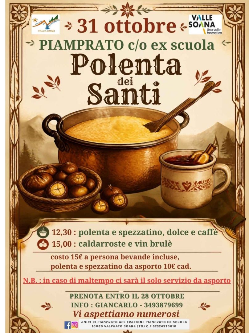 Piamprato, 31 ottobre:  Polenta dei Santi con gli "Amici di Piamprato"