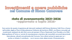 Investimenti e opere pubbliche nel Comune di Ronco Canavese